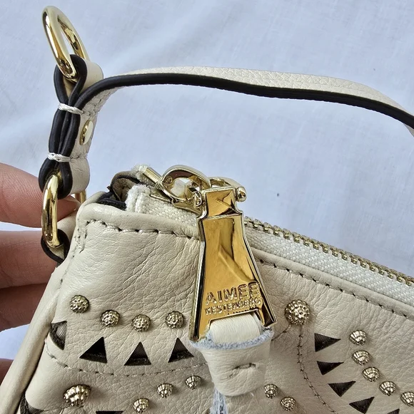 Aimee Kestenberg▪️Fiery Novelty Pouchette Sandy Laser Cut Leather Wristlet Purse - Picture 4 of 9